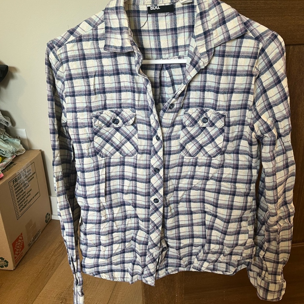 BDG Purple and Cream Flannel Plaid Shirt